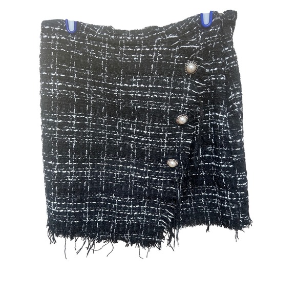 Blue Rain for Francesca's Dresses & Skirts - Blue Rain Francesca's Tweed Mini Skirt Black White Pearl Button Detail M